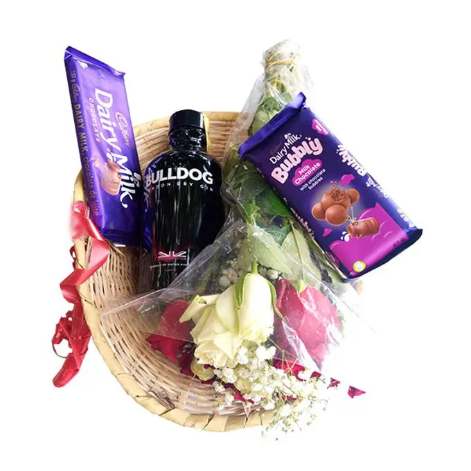Bulldog Gin, chocolate and flowers gift Hamper 1