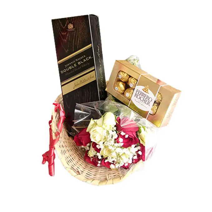 Double Black - Flowers & Ferrero Choc gift Hamper 1