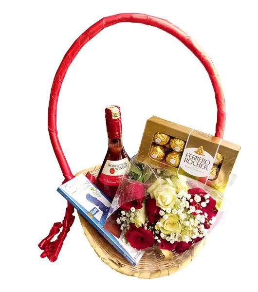 Robertson Rose wine gift with Chocolate & Flowers main image